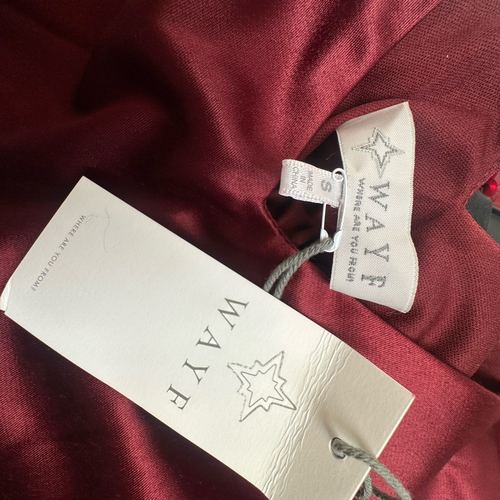 Wayf Satin V-Neck Mini Dress - Burgundy - Picture 3 of 4